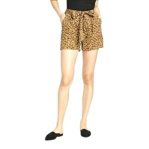 A New Day Leopard Print High Waist Tie Shorts Brown Size Large